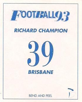 1993 Select AFL Stickers #39 Richard Champion Back